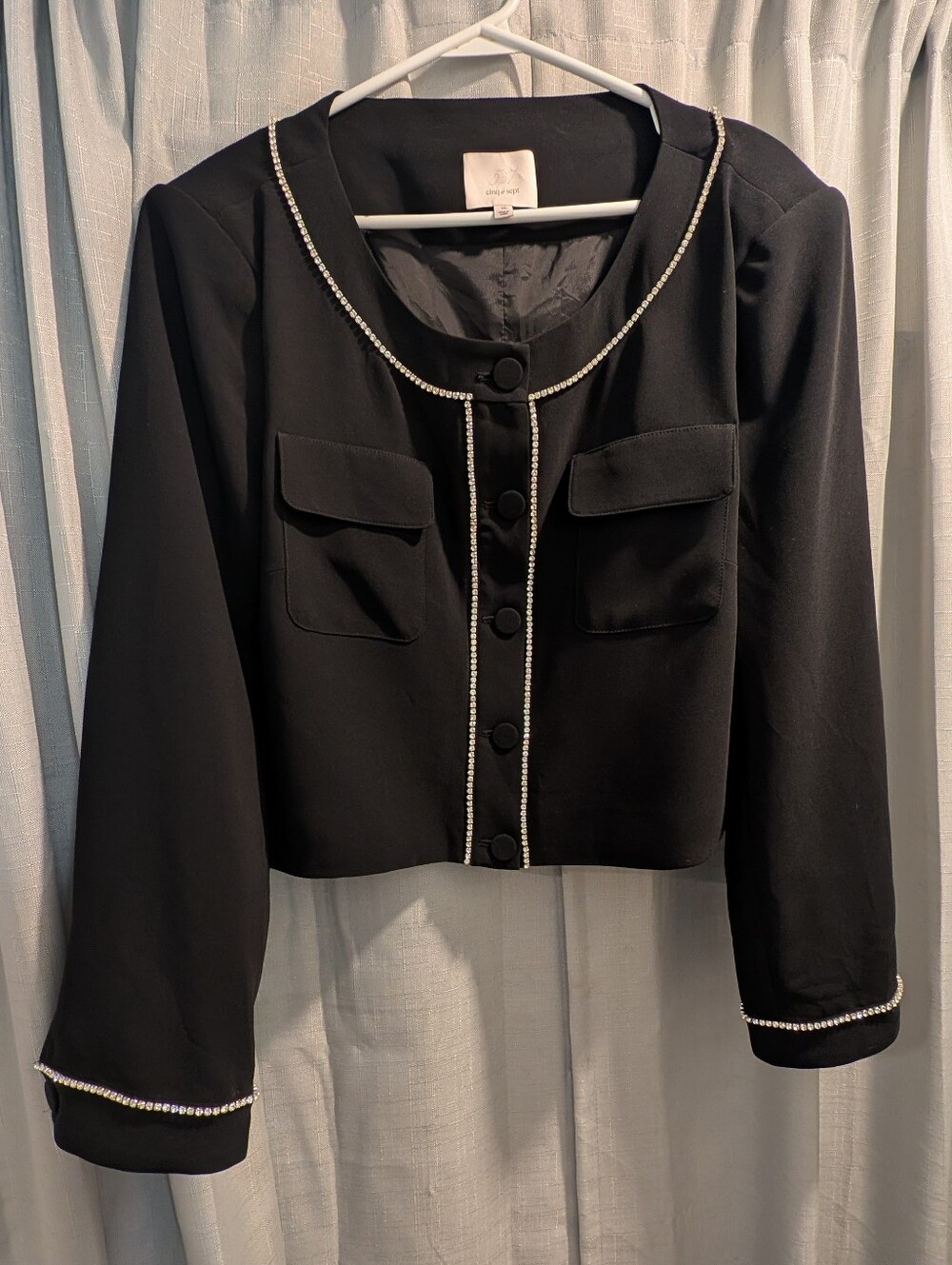 Cinq à Sept Rina Crystal Trim Cropped Jacket | Size 14 | Luxury Designer | Rhine